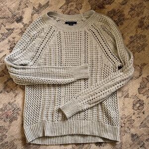 American Eagle Women's Open-Knit Crewneck Sweater - gray/beige